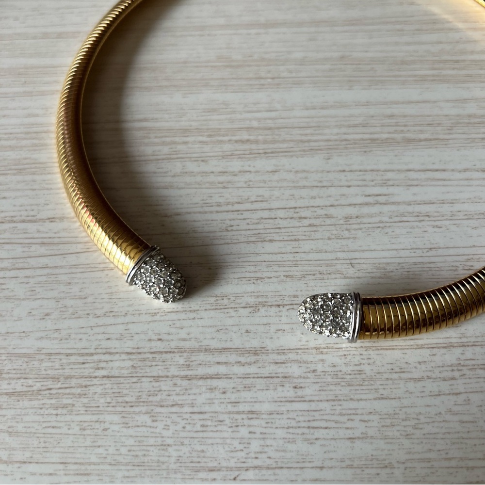 Vintage Givenchy 1980's Signed Gold Plated Crystal Choker Necklace - Picture 2 of 10